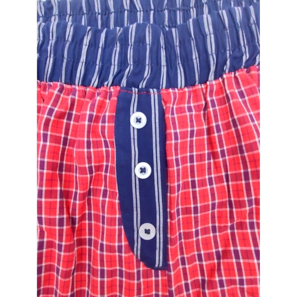 2 Cotton Sleep Shorts Womens XL Pajama Boxer Pockets Red Gingham & Blue Striped - Picture 8 of 11